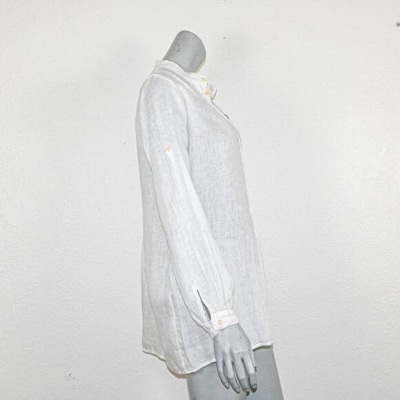 CP Shades XS Pleated 100% Linen Shirt in White Button up Long Sleeve - Picture 7 of 10